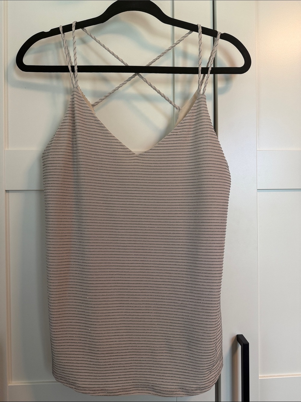 Light Beige Striped Crisscross Strap Tank Top
